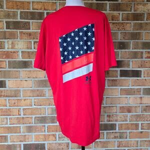Red Flag Tshirt UA Freedom Size 2X Loose Graphic Tee Under Armour Short Sleeve